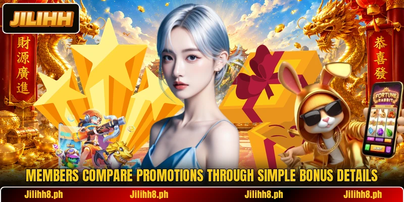 Members compare promotions through simple bonus details Members compare promotions through simple bonus details