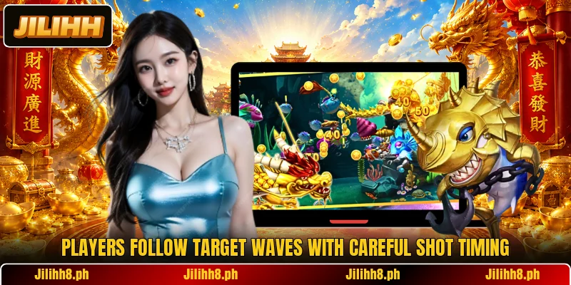 Players follow target waves with careful shot timing Players follow target waves with careful shot timing